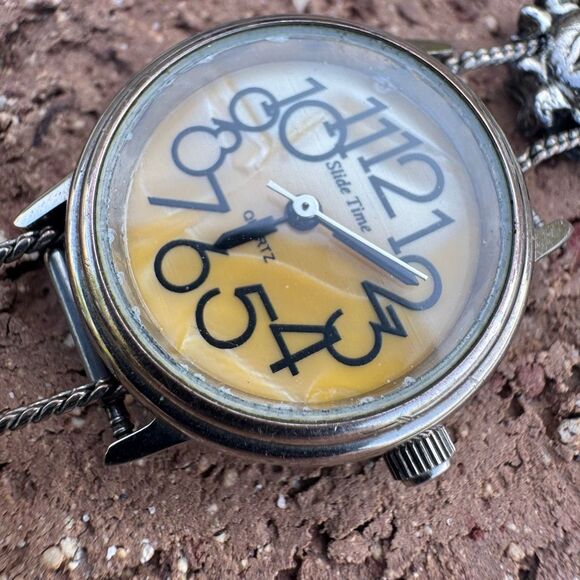 VTG Slide Time Silver Tone Celestial Sun Moon Stars Charm Watch - Picture 2 of 12